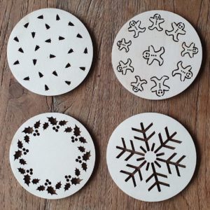4x onderzetters met Kerstmotief