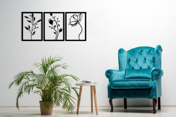 Drieluik bloemen kleur zwart