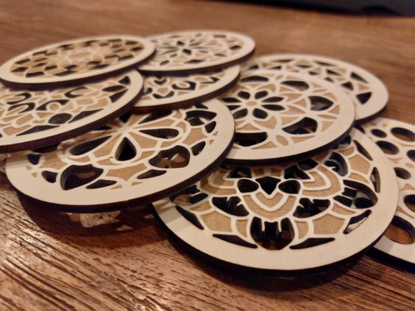 Geometrische houten onderzetters Set van 9 - Afbeelding 3