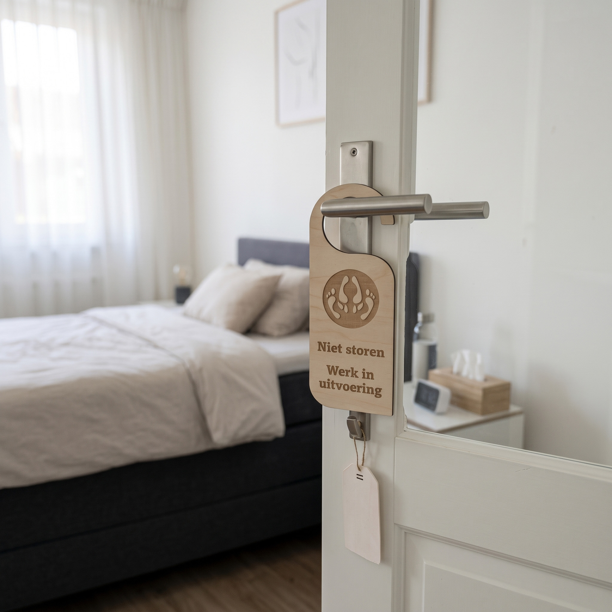 Houten deurhanger niet storen werk in uitvoering